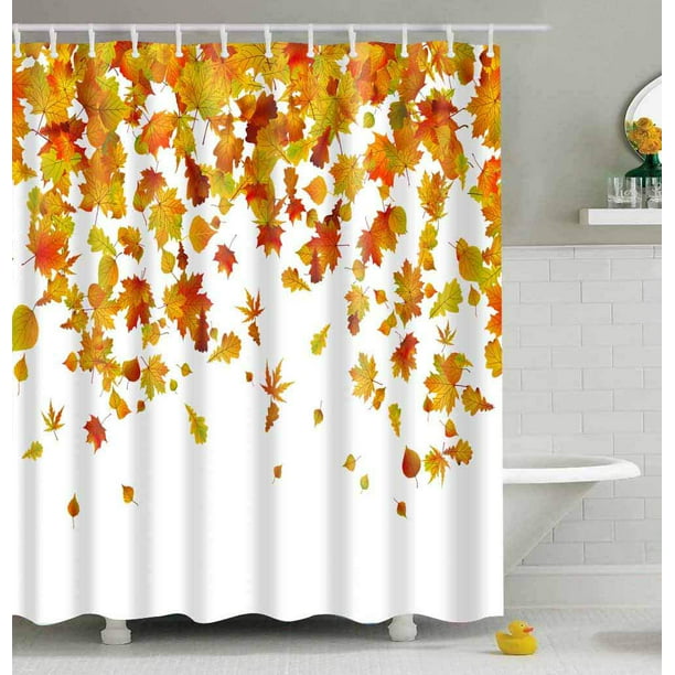 Halloween Autumn Pumpkin Street Light Bathroom Decor Shower Curtain Set Hooks